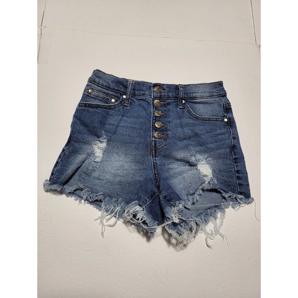 Rachel Roy Shorts Womens 4/27 Blue Distressed Denim  Button Fly